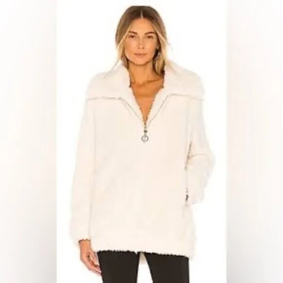 SHOW ME YOUR MUMU Kassidy WHITE/CREAM Faux Fur Zip PULLOVER LONG SLEEVES XL! - Picture 3 of 3